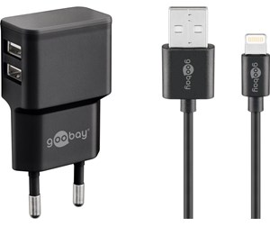 Mobil - Adaptere og ladere - Pro Dual Apple Lightning charger set 2.4 A black 1 m - 4040849449956