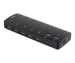 USB-hub - Deltaco USB 3.0 hub 7xType A hun strømadapter USB-hub - 7 porter - Svart - UH-723