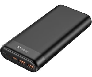 Nødlader - Sandberg Powerbank 20000 PD65W+2xQC3.0 Nødlader - Svart - 20000 mAh - 420-62