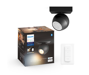 Smarthus - Philips Hue Buckram Single Spotlight - Svart - Med Dimmebryter - 929003048701