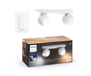 Smarthus - Philips Hue Buckram Double Spotlight - Hvit- Med Dimmebryter - 929003047801