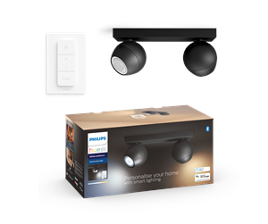 Smarthus - Philips Hue Buckram Double Spotlight - Svart - Med Dimmebryter - 929003047901