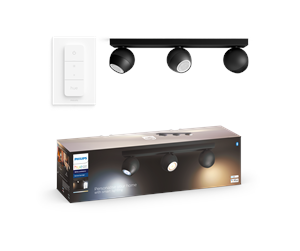 Smarthus - Philips Hue Buckram Triple Spotlight - Svart- Med Dimmebryter - 929003048101