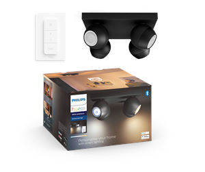 Smarthus - Philips Hue Buckram Quadruple Spotlight - Svart- Med Dimmebryter - 929003048301