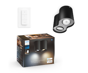 Smarthus - Philips Hue Pillar Double Spotlight - Svart - Med Dimmebryter - 929003811401