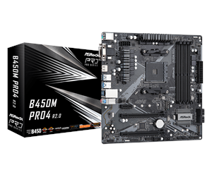 Hovedkort - ASRock B450M Pro4 R2.0 Hovedkort - AMD B450 - AMD AM4 socket - DDR4 RAM - Micro-ATX - 90-MXBEG0-A0UAYZ