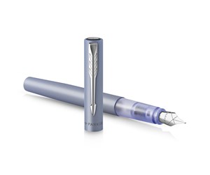 Skrive- & Tegneverktøy - Parker Vector XL Fountain Pen | Metallic Silver-Blue Lacquer on Brass | Medium Nib with Blue Ink Refill | Gift Box - 2159745