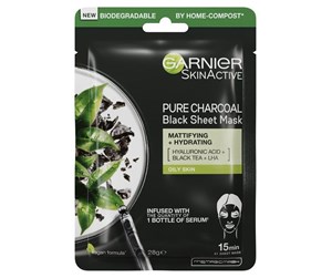 Ansiktspleie - Garnier Skin Naturals Pure Charcoal Black Sheet Mask with Black Tea Extract - 359348