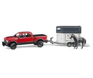 Leketøysbil - Bruder RAM 2500 Power Wagon with horse trailer and horse - 02501