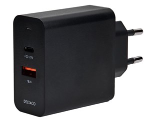 Mobil - Adaptere og ladere - Deltaco USB wall charger 1x USB-C PD 18 W 1x USB - USBC-AC137