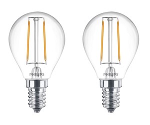 LED-lyspære - Philips LED-lyspære Classic Mini-ball 2W/827 (25W) Clear 2-pack E14 - 929001238698