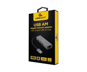 USB-hub - Gembird Cablexpert USB-hub - 3 porter - Grå - A-AMU3-LAN-01