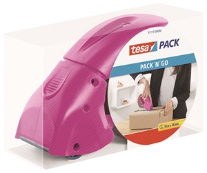 Tape & Lim - tesa Hand dispenser Pack-n-go for packaging tape Pink - 51113-00000-00