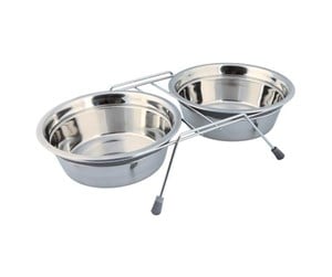 Hund - Trixie Bowl set anti-rattle stainless steel/metal 2 × 1.5 l/ø 21 cm/44 × 10 × 23 cm grey - TX25233