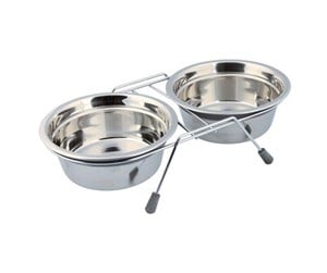 Hund - Trixie Bowl set anti-rattle stainless steel/metal 2 × 0.9 l/ø 16 cm/35 × 8 × 19 cm grey - TX25232