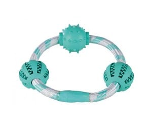 Hund - Trixie Denta Fun Rope ring with balls mint flav. Rubber  ø 20 cm/ø 5 cm - TX33704