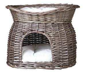 Katt - Trixie Wicker Pet Cave with Bed on Top Grey 54x43x37cm - TX2873