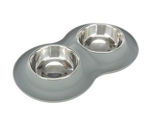 Hund - Trixie Bowl set silicone/stainless steel 2 × 0.4 l/ø 16 cm/40 × 5 × 23 cm grey - TX24983