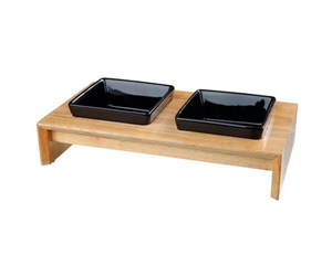 Hund - Trixie Bowl set ceramic/wood 2 × 0.4 l/13 × 13 cm/36 × 7 × 19 cm black - TX24821