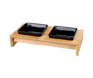 Hund - Trixie Bowl set ceramic/wood 2 × 0.2 l/10 × 10 cm/28 × 5 × 15 cm black - TX24820