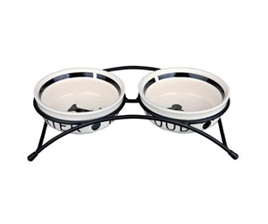 Hund - Trixie Food/Water bowl set ceramic/metal 2 × 0.25 l/ø 13 cm/27 × 7 × 14 cm white/black - TX24640