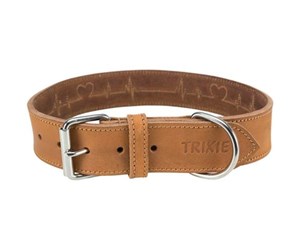 Hund - Trixie Rustic fatleather collar Heartbeat L–XL: 55–65 cm/40 mm brown - TX19017