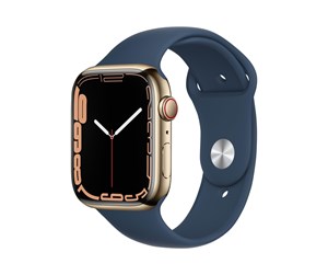 Smartklokke, Smartwatch & Sportsklokke - Apple Watch Series 7 GPS + Cellular 45mm Gold Stainless Steel with Abyss Blue Sport Band - Regular - MN9M3DH/A