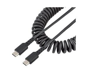 USB - StarTech.com 3ft (1m) USB C Charging Cable Coiled Heavy Duty Fast Charge & Sync USB-C Cable USB 2.0 Type-C Cable Rugged Aramid Fiber Durable Male to Male USB Cable Black - R2CCC-1M-USB-CABLE