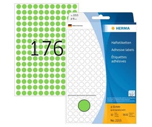 Papir, Fotopapir & Etiketter - HERMA 2215 Multi-purpose labels / colour dots Ø 8 mm round green permanent adhesion for hand lettering - 2215