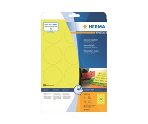 Papir, Fotopapir & Etiketter - HERMA Neon labels A4 Ø 60 mm round luminous yellow permanent adhesion - 5152