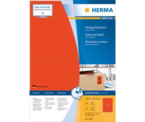 Papir, Fotopapir & Etiketter - HERMA Coloured labels A4 199.6 x 143.5 mm red permanent adhesion - 4567