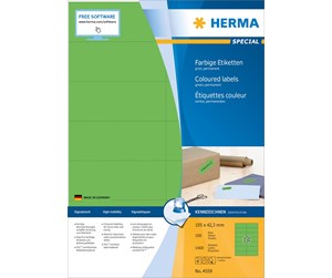 Papir, Fotopapir & Etiketter - HERMA Coloured labels A4 105 x 42.3 mm green permanent adhesion - 4559