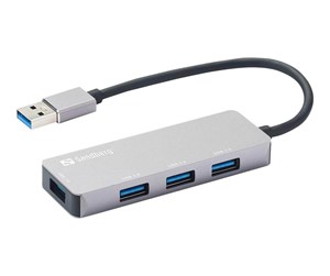 USB-hub - Sandberg USB-A Hub 1xUSB3.0+3x2.0 SAVER USB-hub - 4 porter - Grå - 333-67