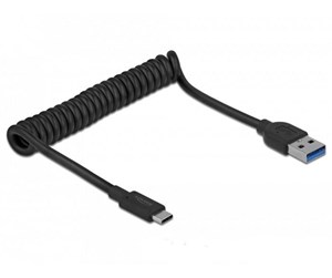 Nettverksadapter - DeLOCK USB 3.1 Gen 2 Coiled Cable Type-A male to Type-C male - 85349