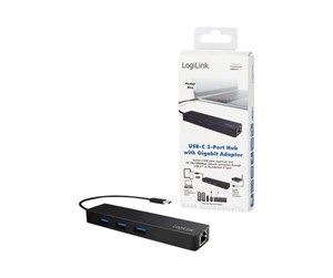 USB-hub - LogiLink USB 3.2 Gen 1x1 USB-C 3-port hub with gigabit adapter USB-hub - 3 porter - Svart - UA0313