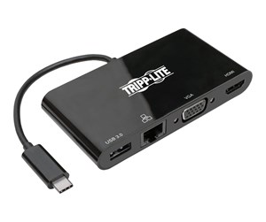 Dokkingstasjon - Tripp Lite USB 3.1 Gen 1 USB-C Adapter Converter Thunderbolt 3 Compatible 4K @ 30Hz - HDMI VGA USB-A Hub Port and Gigabit Ethernet Black - docking station - USB-C 3.1 - VGA HDMI - GigE - U444-06N-HV4GUB