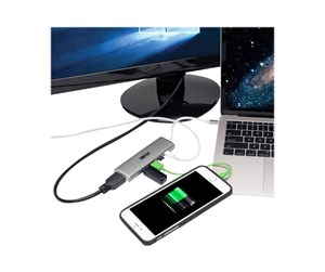 Dokkingstasjon - Tripp Lite USB C Docking Station Adapter 4K @ 30 Hz HDMI Thunderbolt 3 PD Charging Micro SD - Silver USB Type C USB-C USB Type-C - docking station - USB-C 3.1 / Thunderbolt 3 - HDMI - GigE - U442-DOCK10-S