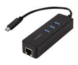 USB-hub - LogiLink USB 3.2 Gen 1 USB-C adapter to 1x RJ45 and 3x USB 3.0 USB-hub - 3 porter - Svart - UA0283