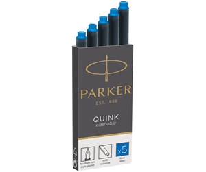 Skrive- & Tegneverktøy - Parker Fountain Pen Ink Refill Cartridges | Long | Washable Blue QUINK Ink | 5 Count - 1950383