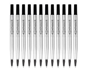 Skrive- & Tegneverktøy - Parker Rollerball Pen Refills | Medium Point | Black QUINK Ink | 12 Count - 1950278