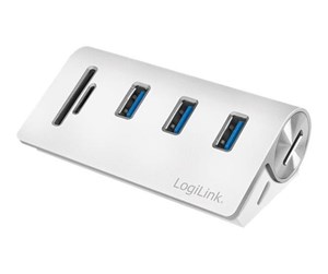 USB-hub - LogiLink USB 3.0 hub 3-port with card reader for SD/microSD aluminum casing USB-hub - 3 porter - Hvit - CR0045