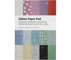 Hobbyartikler - Creativ Company Glitter Paper Block A4 150gr 30 Sheets - 21062