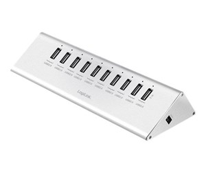 USB-hub - LogiLink USB 2.0 High Speed hub 10-port + 1x Fast Charging port USB-hub - 10 porter - Sølv - UA0226