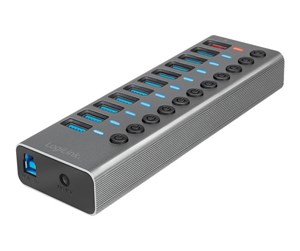 USB-hub - LogiLink USB 3.2 Gen 1 hub 10-port + 1x Fast Charging port on/off switch USB-hub - 11 porter - Grå - UA0388