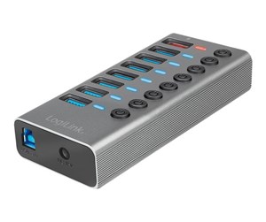 USB-hub - LogiLink USB 3.2 Gen 1 hub 7-port + 1x Fast Charging port on/off switch USB-hub - 8 porter - Grå - UA0387