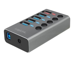 USB-hub - LogiLink USB 3.2 Gen 1 hub 4-port + 1x Fast Charging port on/off switch USB-hub - 5 porter - Grå - UA0386