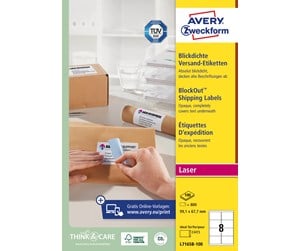 Papir, Fotopapir & Etiketter - Avery Etiketter med BlockOut™ , 100 % dekkende, 99,1 x 67,7 mm, Hvit - L7165B-100