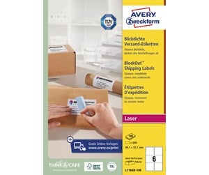 Papir, Fotopapir & Etiketter - Avery Etiketter med BlockOut™ , 100 % dekkende, 93,1 x 99,1 mm, Hvit - L7166B-100