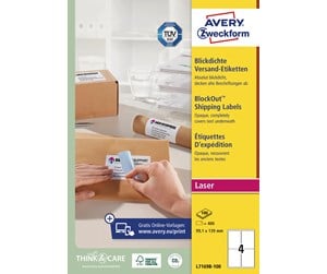 Papir, Fotopapir & Etiketter - Avery Etiketter med BlockOut™ , 100 % dekkende, 99,1 x 139 mm, Hvit - L7169B-100