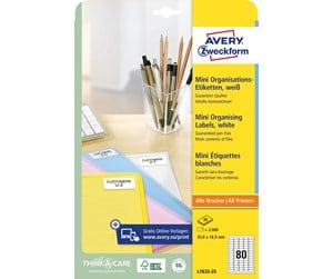 Papir, Fotopapir & Etiketter - Avery Minietiketter , Til organisering, 35,6 x 16,9 mm, Alle skrivertyper - L7632-25